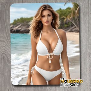 Swimsuit Model White Bikini Mouse Pad