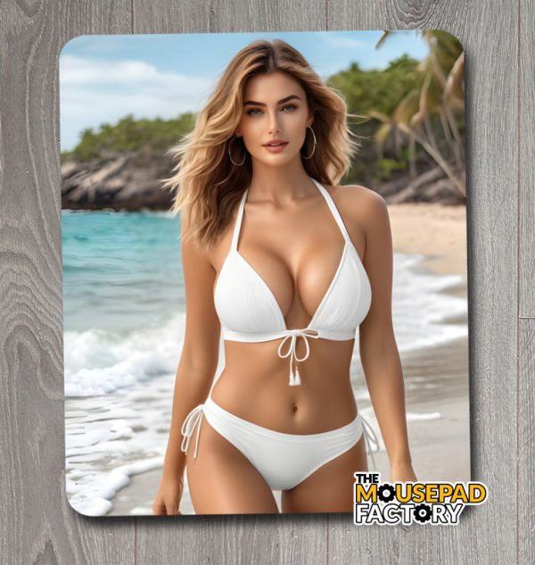 Swimsuit Model White Bikini Mouse Pad