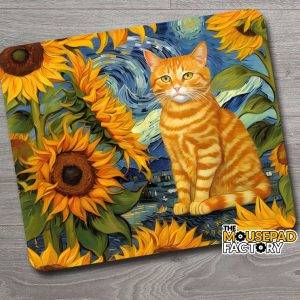 Fun Meme Art Cat and Sunflowers