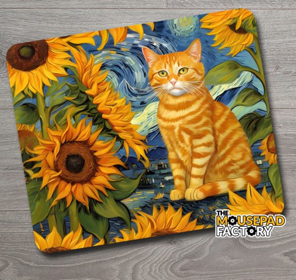 Fun Meme Art Cat and Sunflowers