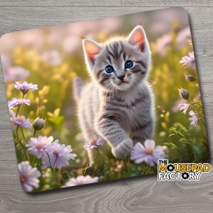 Grey Tabby Kitten & Flowers