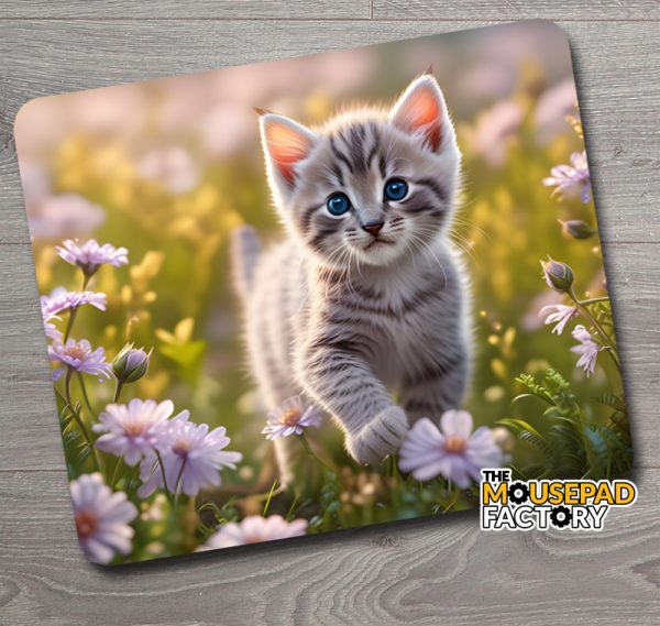 Grey Tabby Kitten & Flowers