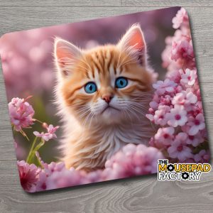 Cute Kitten & Pink Flowers