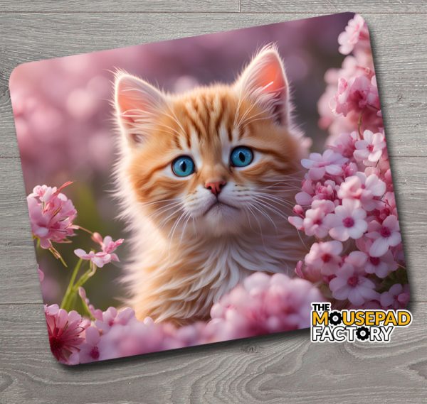 Cute Kitten & Pink Flowers